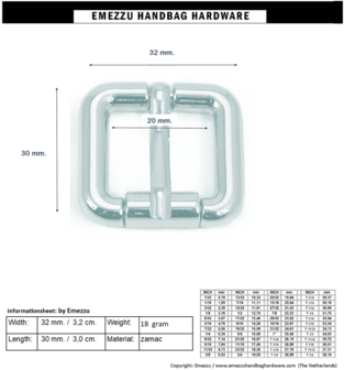 Roller buckle gold 32X30 /20 mm.