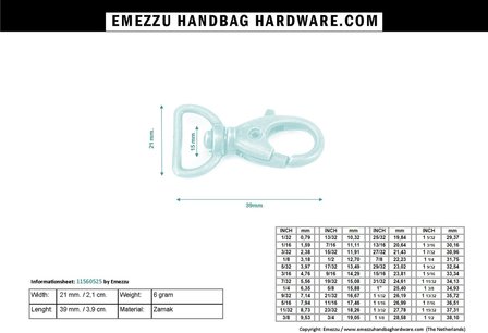 Swivel hook 39X21/15 mm.