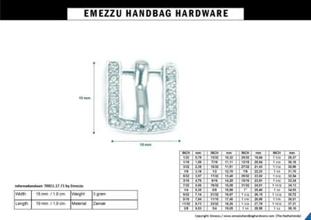 Buckle nickel-strass 19X18 /10 mm.