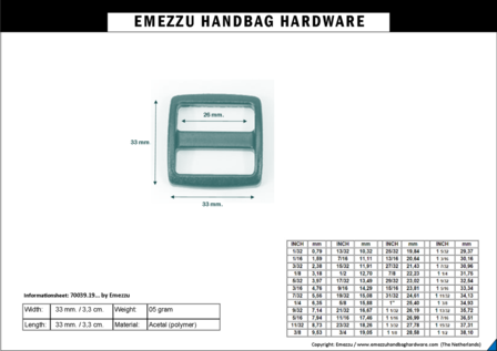 Schuiver 33X33 mm. / 26 mm. zwart info
