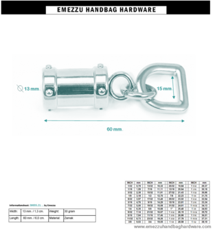 Strap-end nickle 60X &Oslash;13 mm.