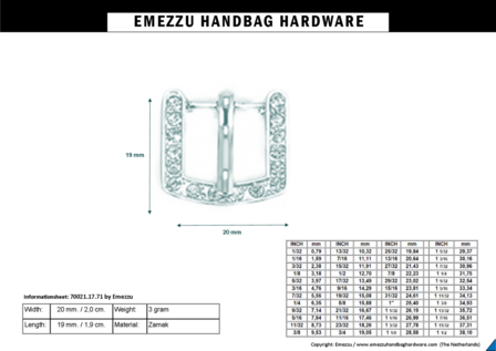 Buckle nickel-strass 20X19 /12 mm.