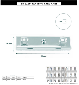 Bag frame lock brushed brass 66X16 mm.
