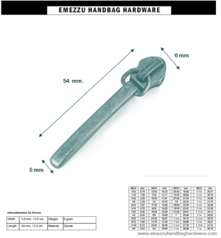 Zipper nikkel 54x5 mm.