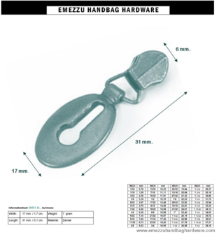 Zipper slider nickel 31X17 mm./ 6 mm.