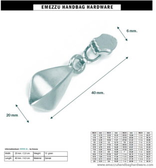 Zipper slider Nickel 40X20 mm./ 6 mm.