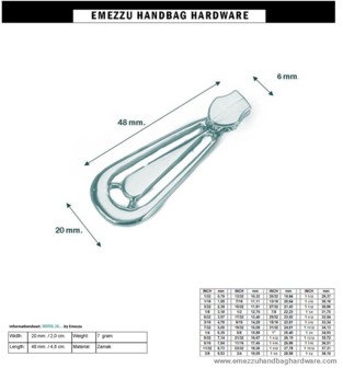 Zipper slider gold 48X20 mm./ 6 mm.