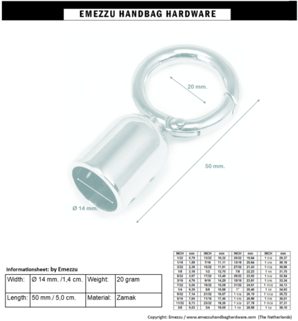 Strap end nickel 50X14 / Ø 20 mm.