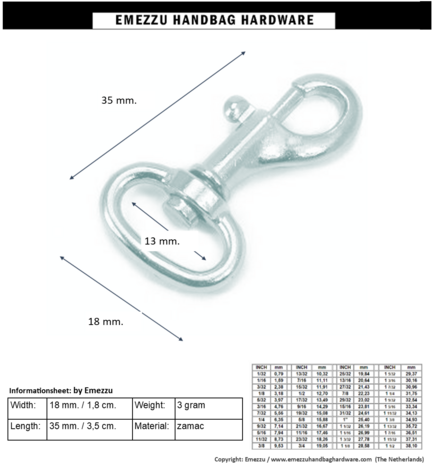 Swivel hook gold 35X18 /13 mm.