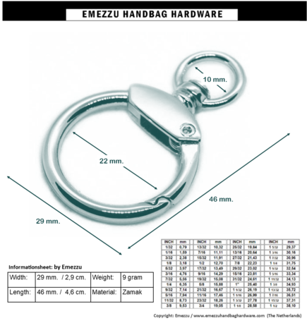 Swivel hook gold 46X29/22 mm.