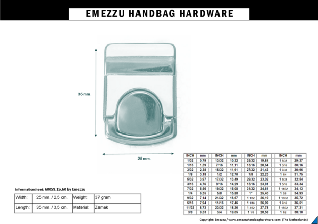 Purse tongue lock gold 35X25 mm.