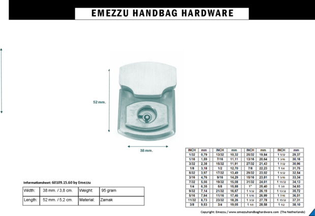 Handbaglock gold 52X38 mm.&nbsp;