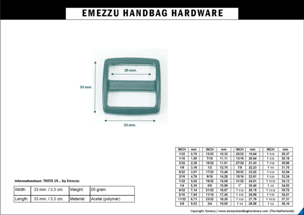 Schuiver 33X33 mm. / 26 mm. zwart info