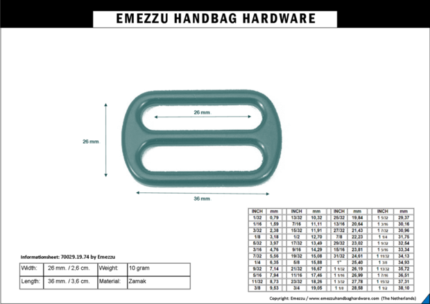 Slider metal nickel 36X26 /26 mm.