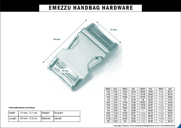 Side release buckle Nickel 58X31 /25 mm.