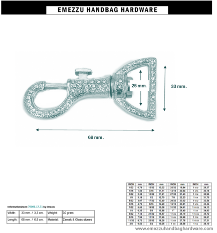 Snap hook strass 68X33 /25 mm.