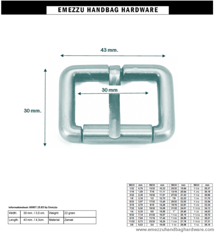 Roller buckle Antique brass 43X30 /30 mm.