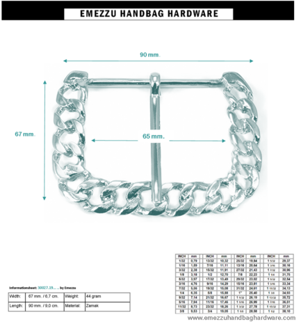 Buckle nikkel 90X67/ 65 mm.