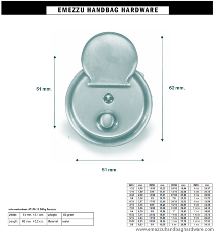 Handbag lock gold 62X51 mm.