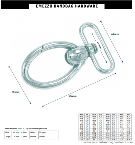 Swivel hook gold 75X48/41 mm.