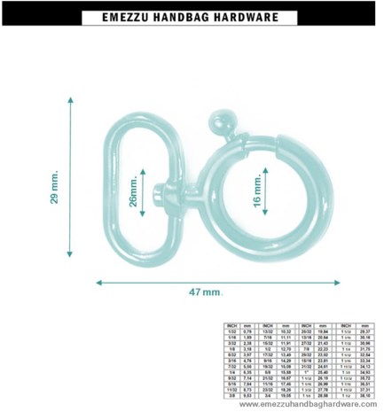 Swivel hook black nickel 47X29/16 mm.
