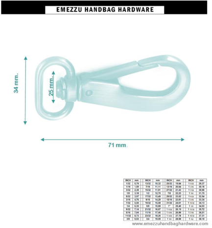 Snap hook brushed brass 71X34/25 mm.