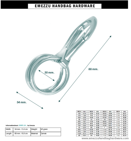Snap hook nickel 88X34/30 mm.