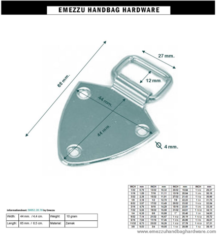 Attachment nickel 65x44 mm.