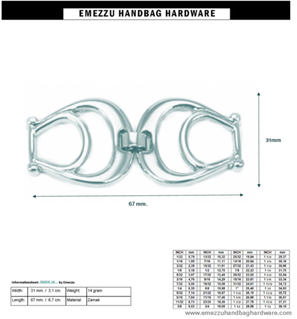 Attachment nickel 67X31 mm. 