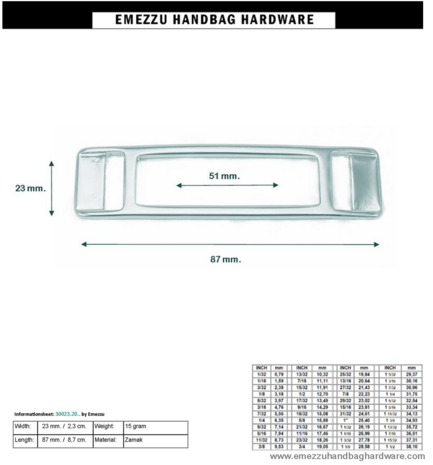 Attachment nickel 87x23 mm.