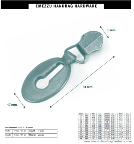 Zipper slider gold 31X17 mm./ 6 mm.