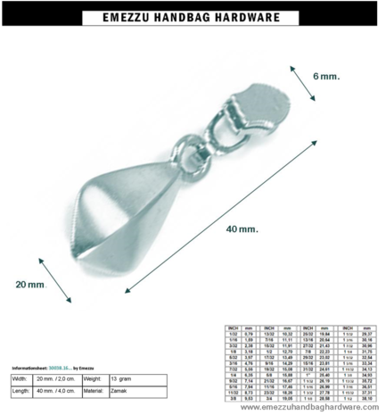 Zipper slider gold 40X20 mm./ 6 mm.