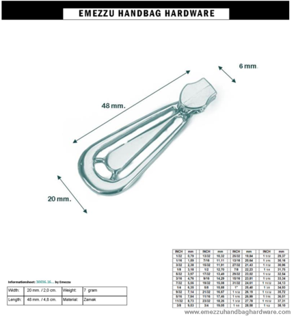 Zipper slider nickel 48X20 mm./ 6 mm.