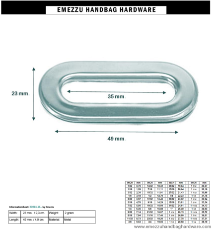 Eyelet nickel 49X23mm. / 35 mm.
