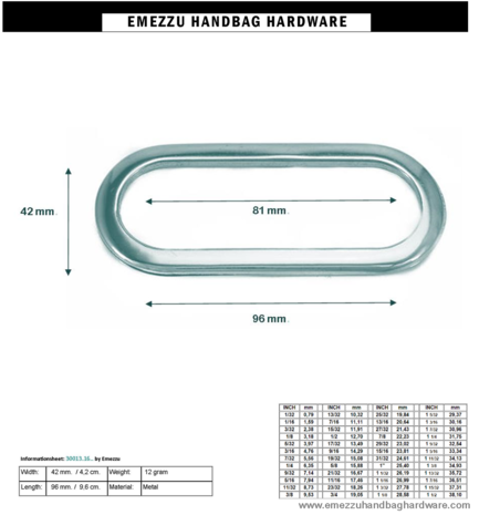 Eyelet nickel 96X42 mm. / 81 mm.