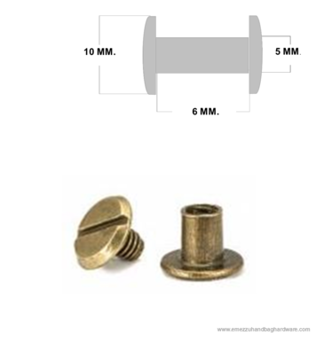 Boekschroef 6 mm. Antique brass