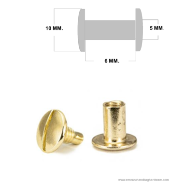 Boekschroef 6 mm. Goud