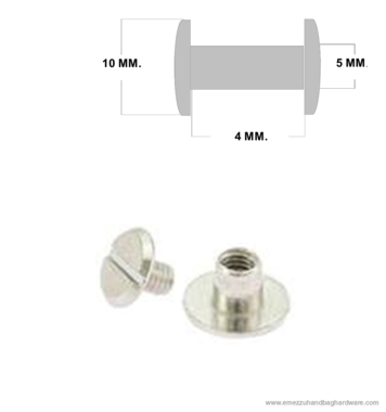 Boekschroef 4 mm. Nikkel