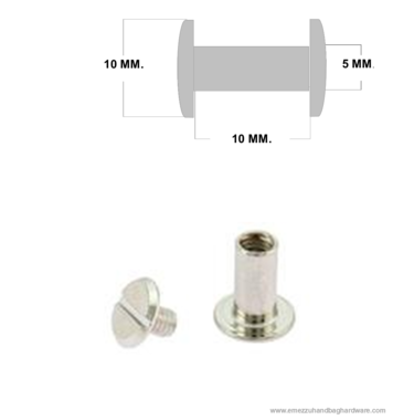 Boekschroef 10 mm. Nikkel