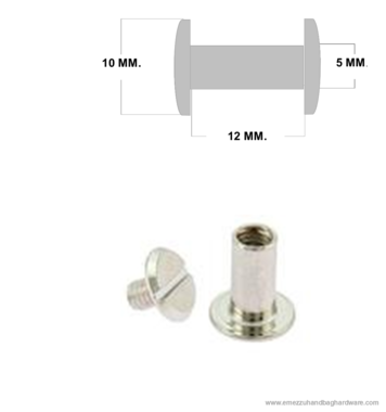 Boekschroef 12 mm. Nikkel