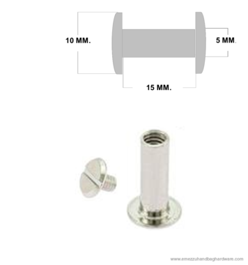 Boekschroef 15 mm. Nikkel