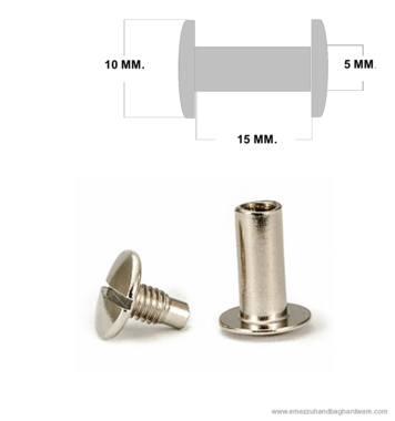 Boekschroef 15 mm. Nikkel