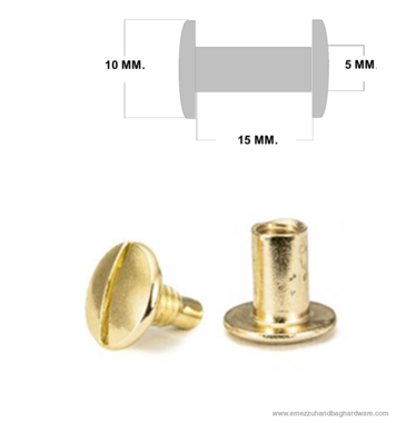 Boekschroef 15 mm. Goud