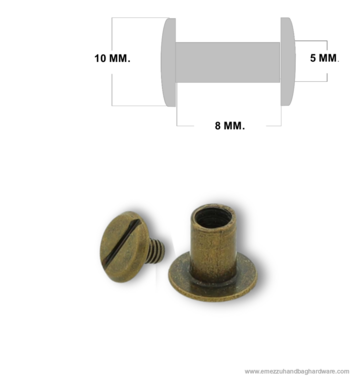 Boekschroef 8 mm. Antique Brass