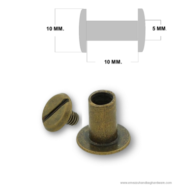 Boekschroef 10 mm. Antique brass