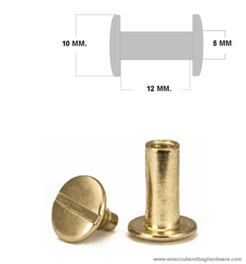 Boekschroef 12 mm. Goud