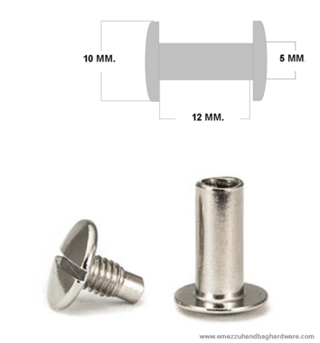Boekschroef 12 mm. Nikkel